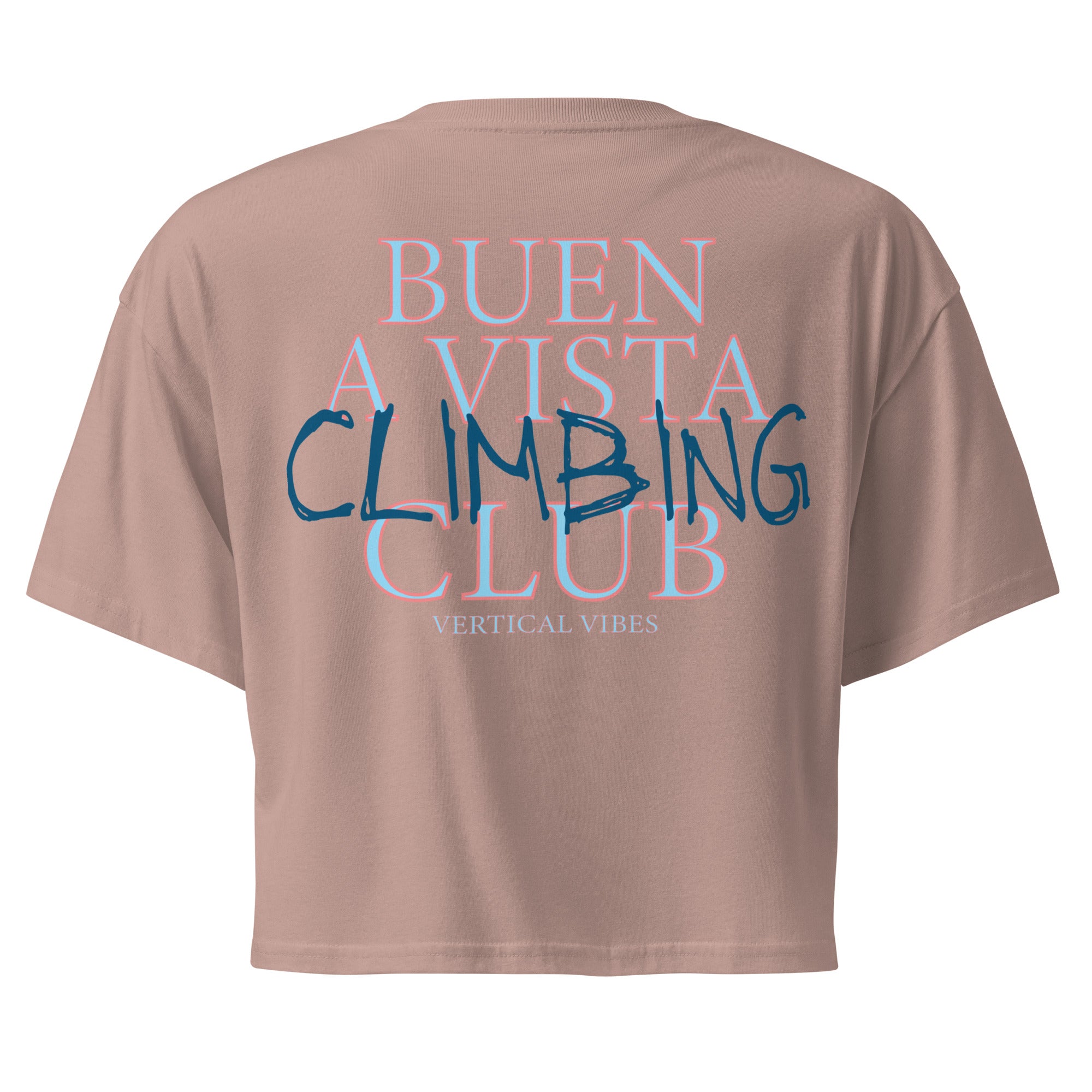 Product mockup back of brown buen a vista climbing club T-shirt by vertical vibes