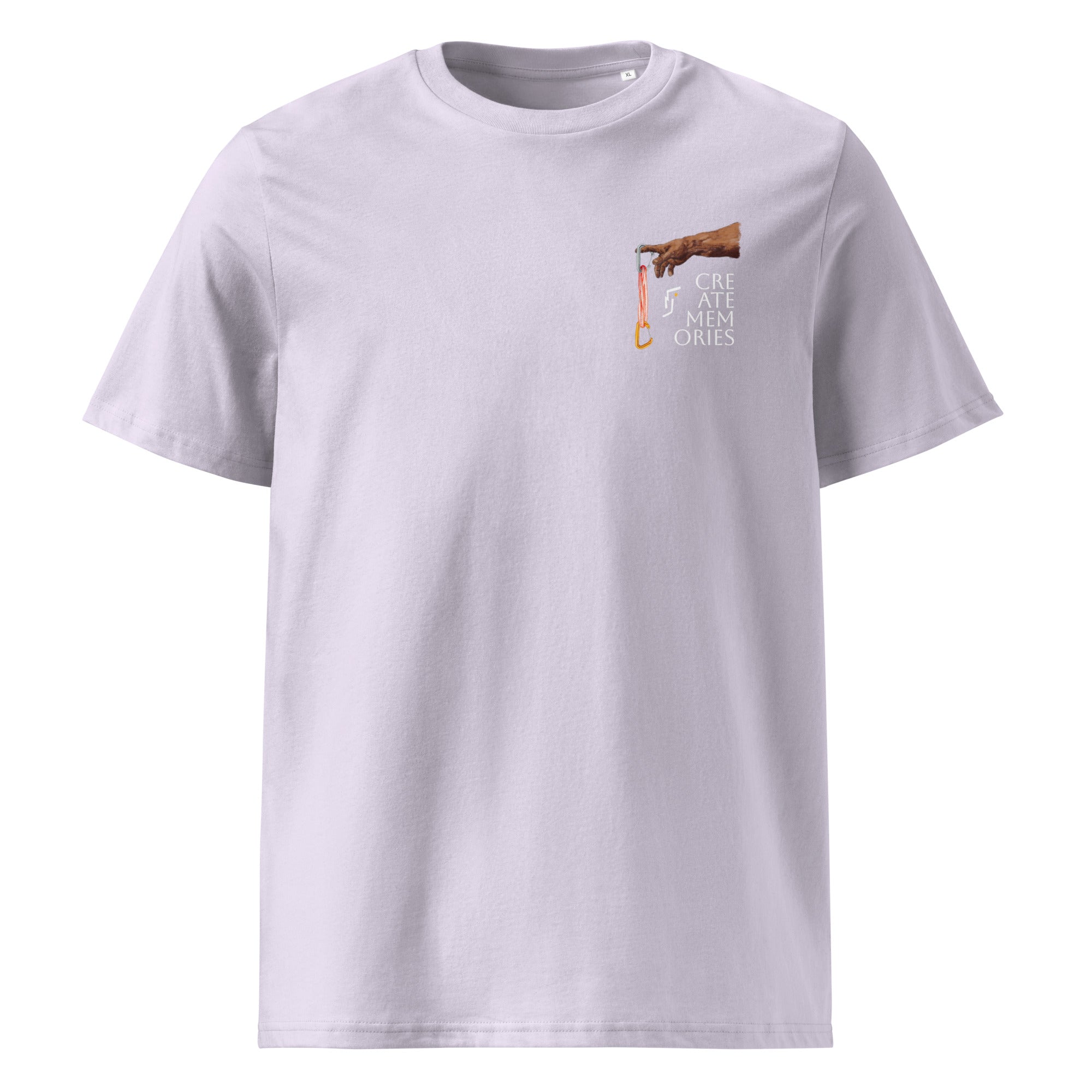 Product mockup of the lavender t-shirt the creation of adventure 